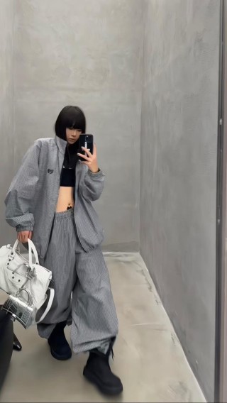 Grey Gingham Check Cargo Pants view 2
