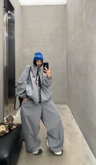 Grey Gingham Check Cargo Pants view 6