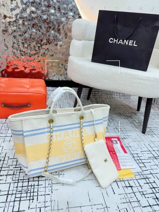 Chanel Striped Canvas Beach Tote Bag – Blue, Yellow & Cream