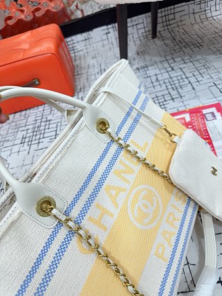 Chanel Striped Canvas Beach Tote Bag – Blue, Yellow & Cream view 3