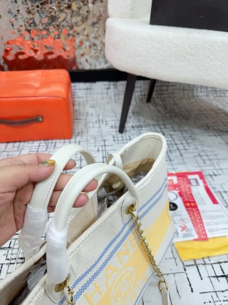 Chanel Striped Canvas Beach Tote Bag – Blue, Yellow & Cream view 6