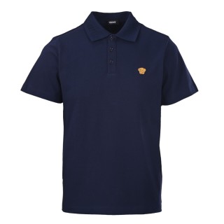 Versace Navy Blue Polo Shirt with Gold Medusa Logo view 10