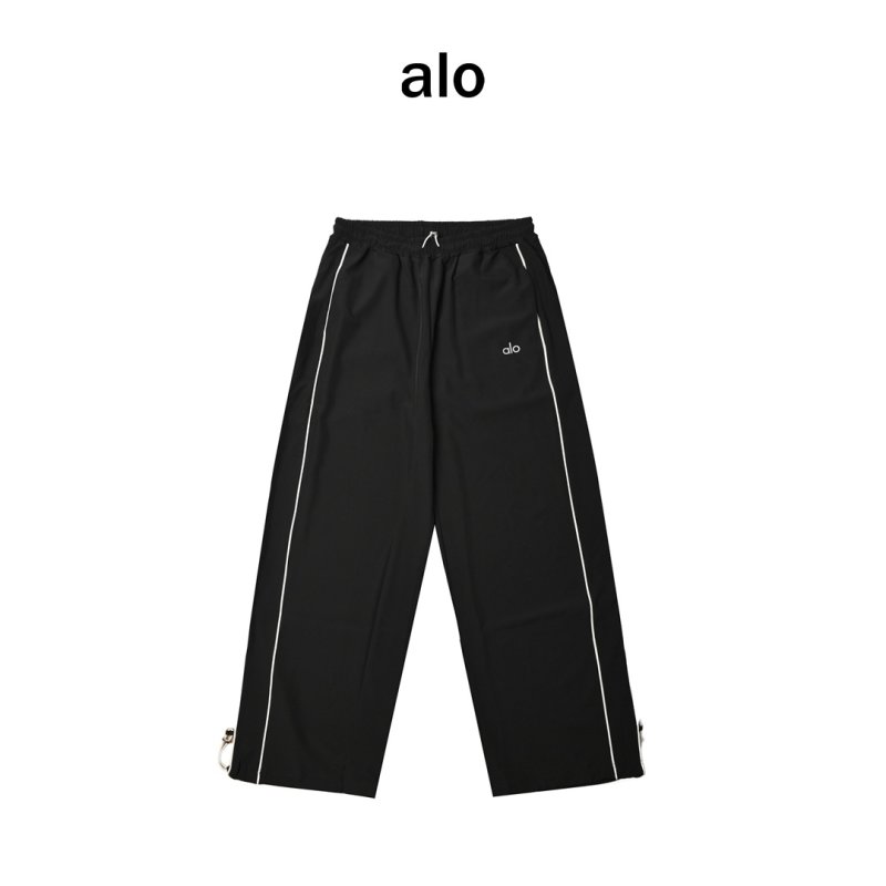 Alo Black Wide-Leg Track Pants with White Stripe view