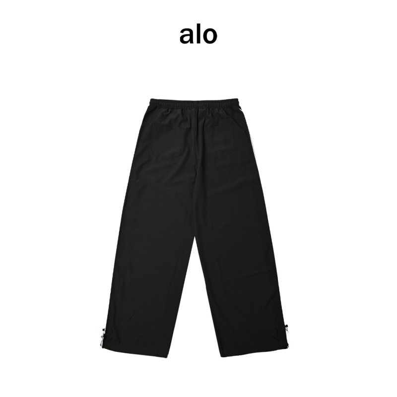 Alo Black Wide-Leg Track Pants with White Stripe view