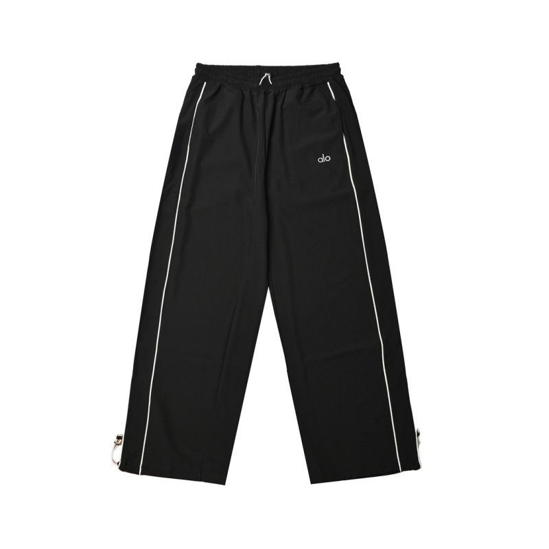 Alo Black Wide-Leg Track Pants with White Stripe view