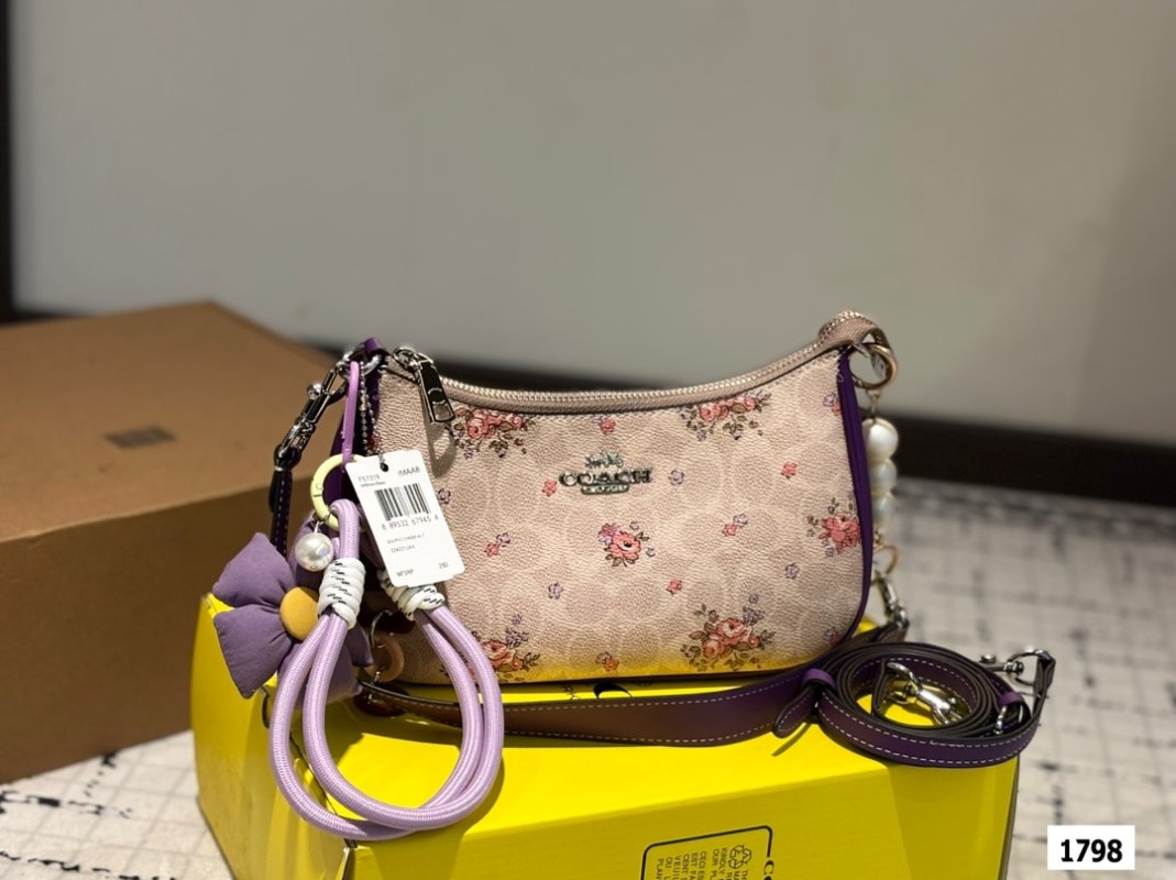Coach Teri Floral Axillary Bag - Cream & Purple