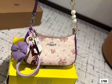 Coach Teri Floral Axillary Bag - Cream & Purple view 3