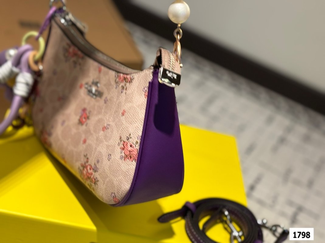 Coach Teri Floral Axillary Bag - Cream & Purple view