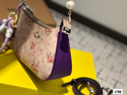 Coach Teri Floral Axillary Bag - Cream & Purple view 7