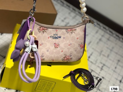 Coach Teri Floral Axillary Bag - Cream & Purple view 8