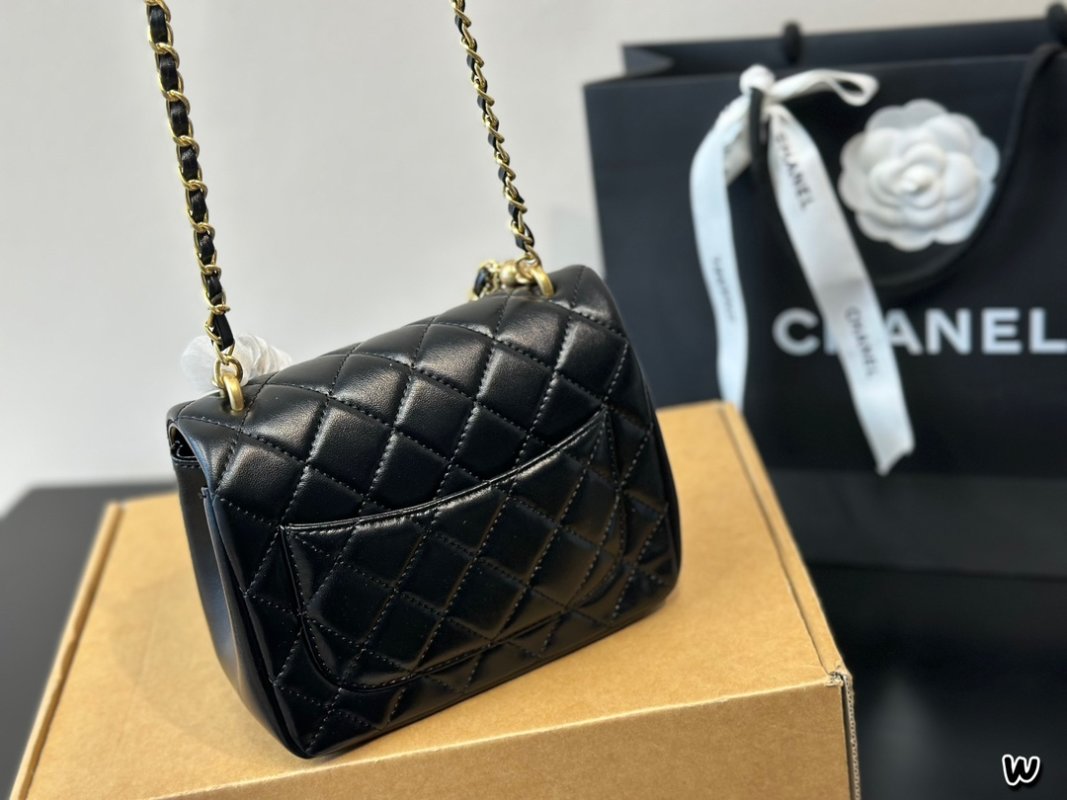 Chanel 24P Black Quilted Pearl Chain Crossbody Bag view