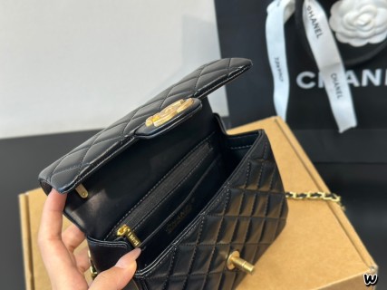 Chanel 24P Black Quilted Pearl Chain Crossbody Bag view 5