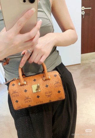 MCM Cognac Monogram Boston Satchel Bag
