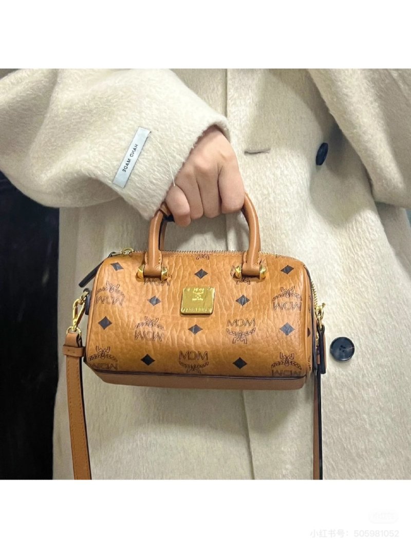 MCM Cognac Monogram Boston Satchel Bag view