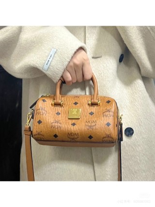 MCM Cognac Monogram Boston Satchel Bag view 2