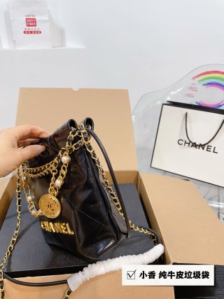 Chanel Black Quilted Mini Drawstring Bucket Bag with Gold Chain view 5