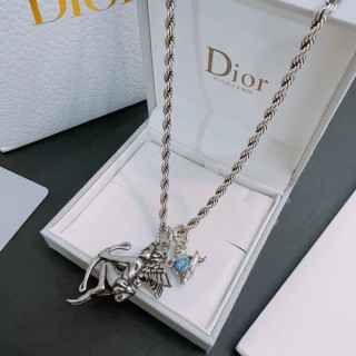 Dior Silver Rope Chain Charm Necklace