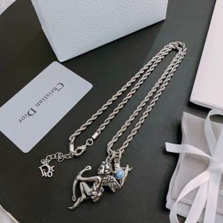Dior Silver Rope Chain Charm Necklace view 2