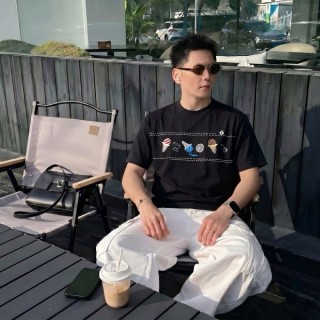 Black Graphic Print Short Sleeve T-Shirt with Embroidered Motifs view 5