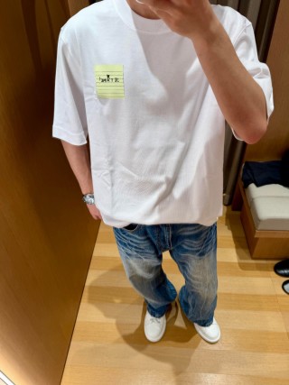 White Short Sleeve T-Shirt with Sticky Note Graphic Print view 3