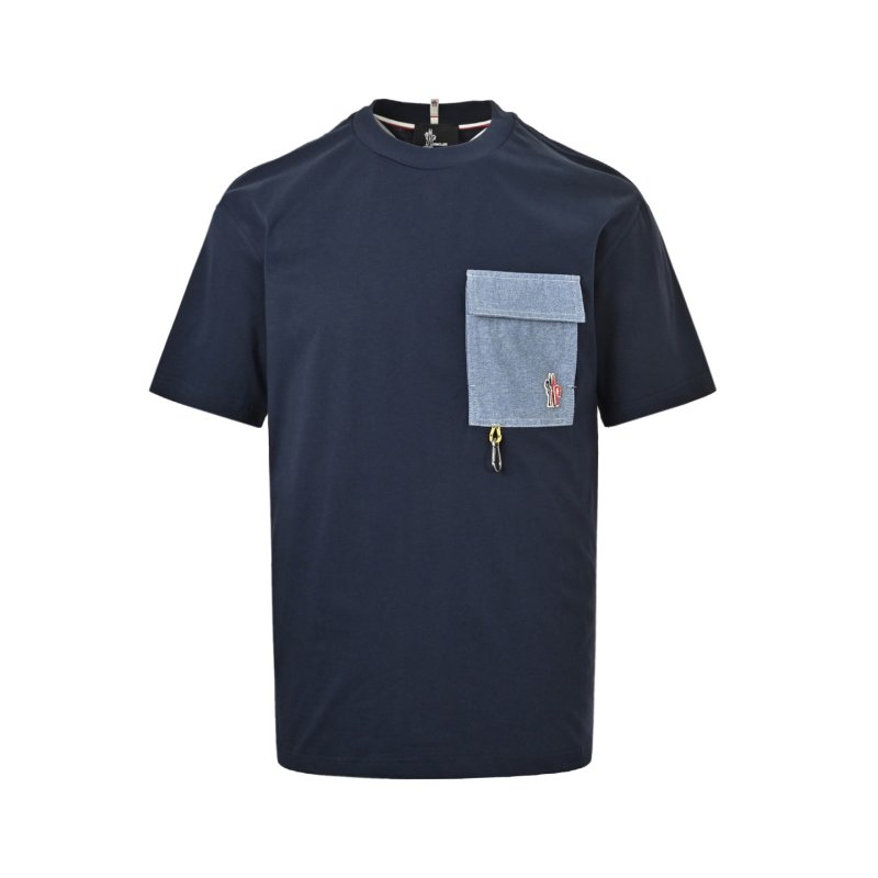 Navy Blue Pocket T-Shirt with Denim Panel view