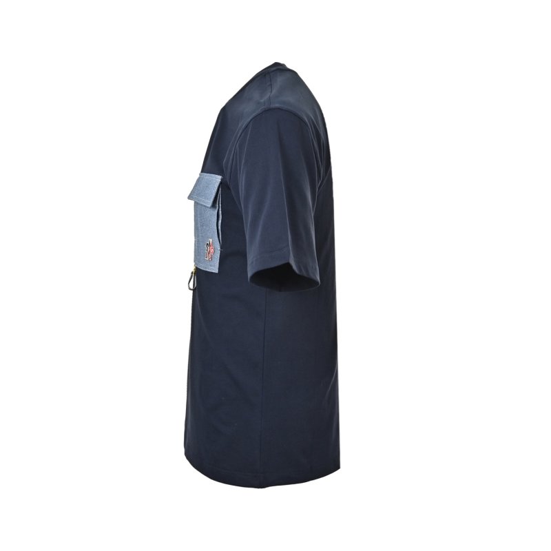 Navy Blue Pocket T-Shirt with Denim Panel view
