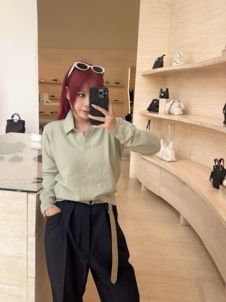 Black Wide-Leg Pants with Tan Contrast Belt view 4