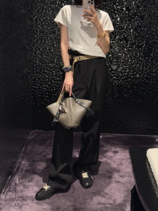 Black Wide-Leg Pants with Tan Contrast Belt view 8