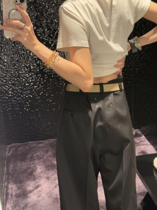 Black Wide-Leg Pants with Tan Contrast Belt view 9