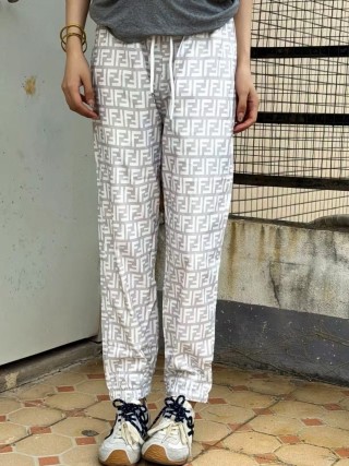 Fendi Monogram Straight Leg Pants White Grey