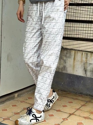 Fendi Monogram Straight Leg Pants White Grey view 3