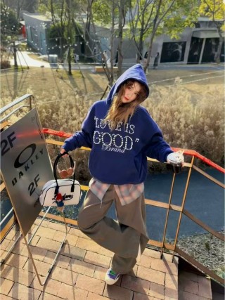 Navy Love is Good Brand Rhinestone Hoodie view 2