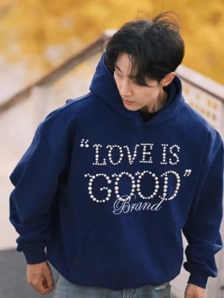 Navy Love is Good Brand Rhinestone Hoodie view 3