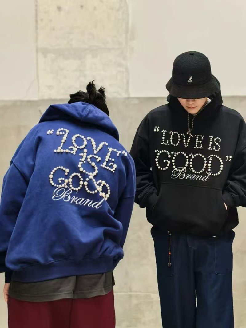 Navy Love is Good Brand Rhinestone Hoodie view