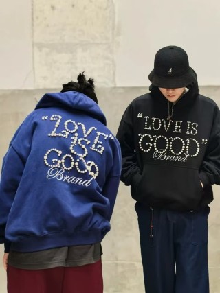 Navy Love is Good Brand Rhinestone Hoodie view 4