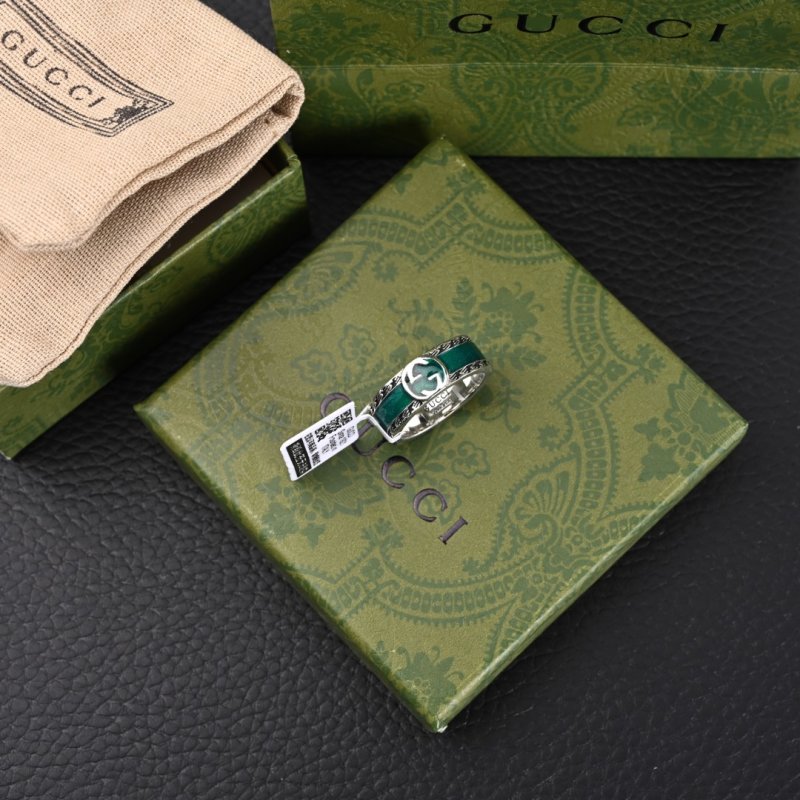 Gucci Double G Sterling Silver Couple Ring - Green
