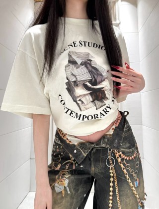 Stone Island Contemporary Graphic Cream T-Shirt