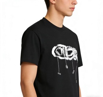 Dior Black Graffiti Logo Short Sleeve T-Shirt view 3