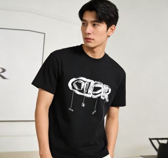 Dior Black Graffiti Logo Short Sleeve T-Shirt view 4