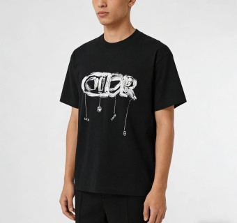 Dior Black Graffiti Logo Short Sleeve T-Shirt view 5
