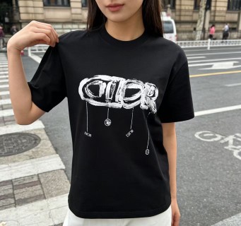 Dior Black Graffiti Logo Short Sleeve T-Shirt view 9