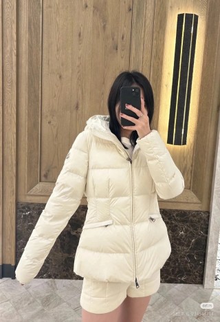 Cream Puffer Down Jacket with Hood