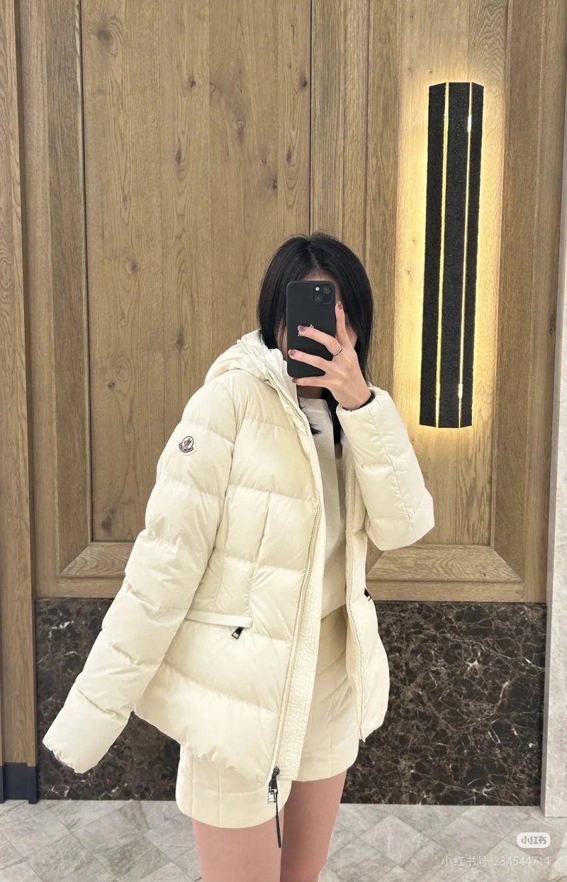 Cream Puffer Down Jacket with Hood view