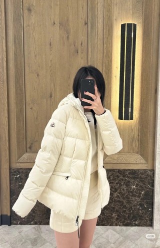 Cream Puffer Down Jacket with Hood view 2