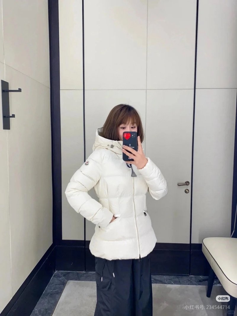 Cream Puffer Down Jacket with Hood view