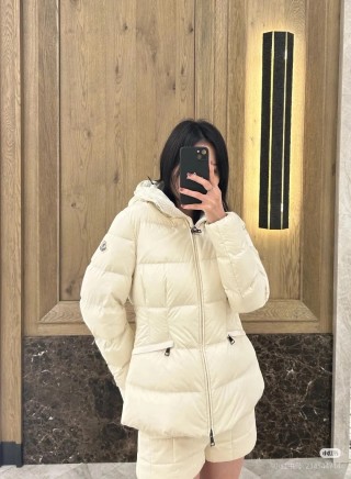 Cream Puffer Down Jacket with Hood view 5