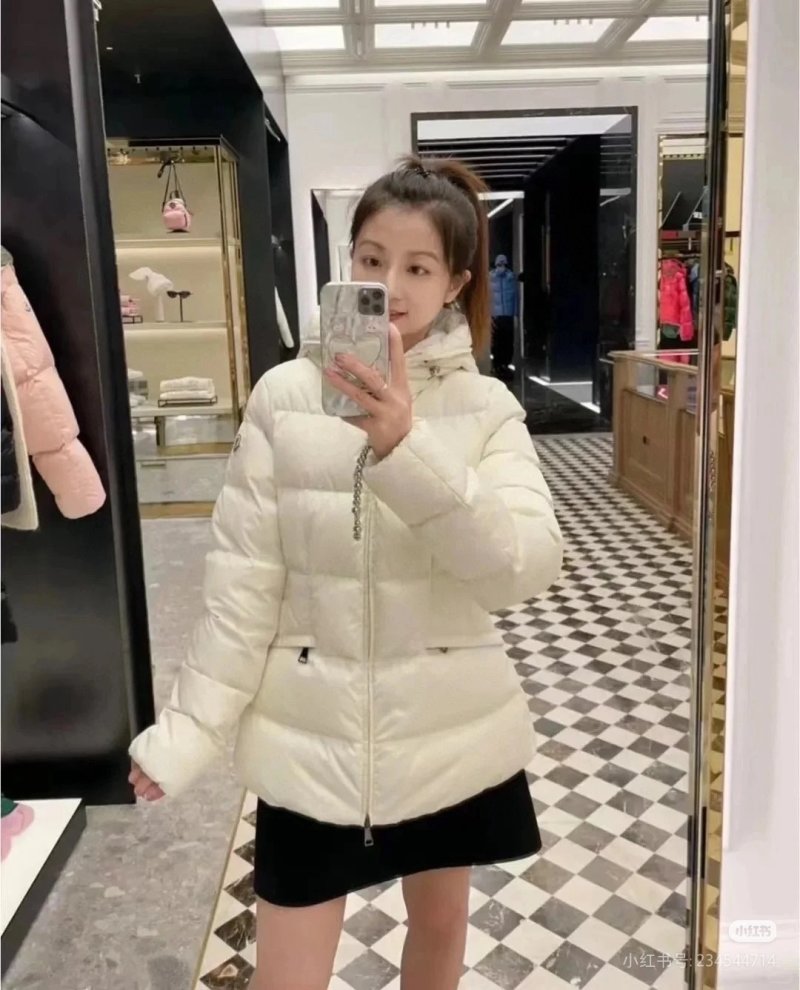 Cream Puffer Down Jacket with Hood view