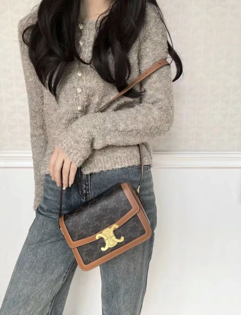 Celine Triomphe Tofu Shoulder Bag Brown Monogram