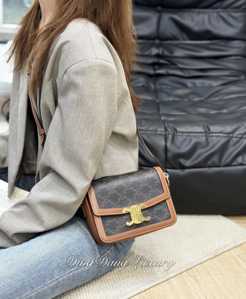 Celine Triomphe Tofu Shoulder Bag Brown Monogram view