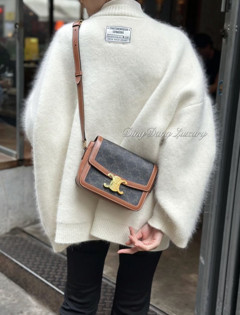 Celine Triomphe Tofu Shoulder Bag Brown Monogram view